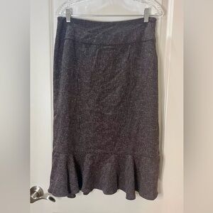 East 5th Pencil Midi Skirt Gray Heathered Stretch w/Ruffled Flounce Hem Size 10